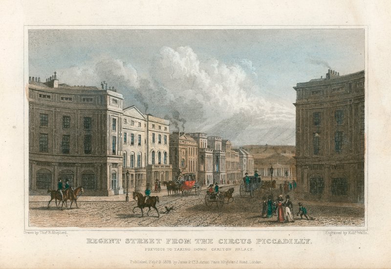 Regent Street desde el Circus Piccadilly, Londres de Thomas Hosmer Shepherd