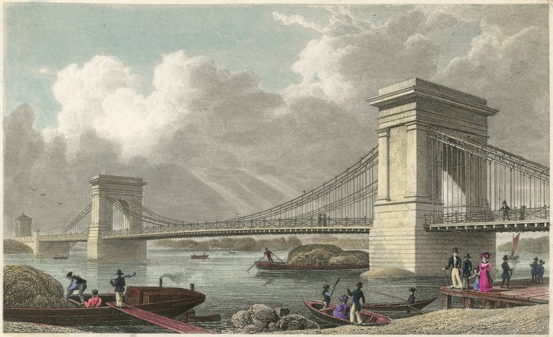 Puente colgante sobre el Támesis en Hammersmith de Thomas Hosmer Shepherd