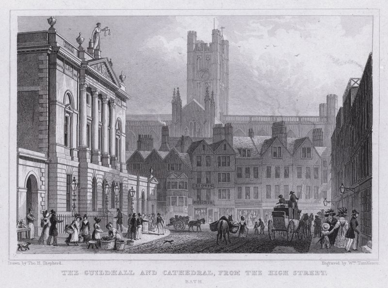El Guildhall y la Catedral, desde la High Street, Bath de Thomas Hosmer Shepherd