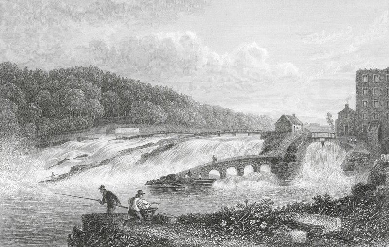 El salto del salmón de Coleraine, Co Londonderry (grabado) de Thomas Mann (after) Baynes