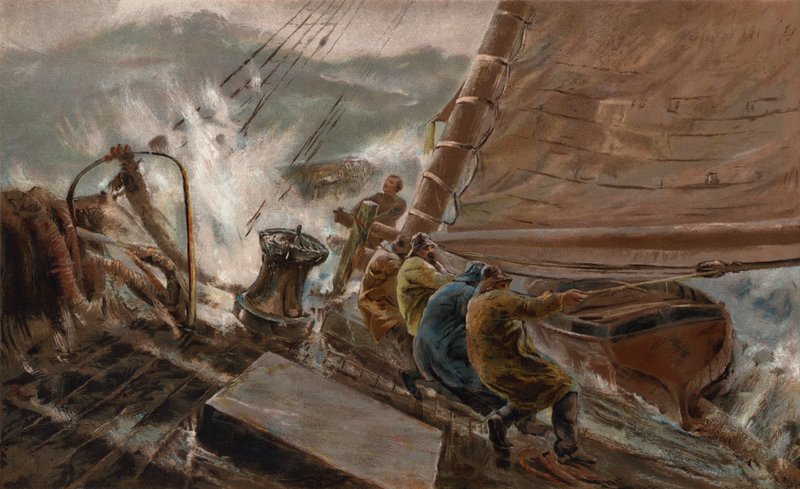 Un momento de peligro (cromolito) de Thomas Marie Madawaska (after) Hemy