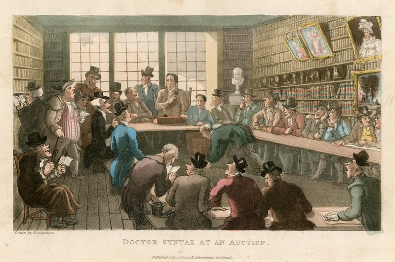 Doctor Syntax en una subasta de Thomas Rowlandson