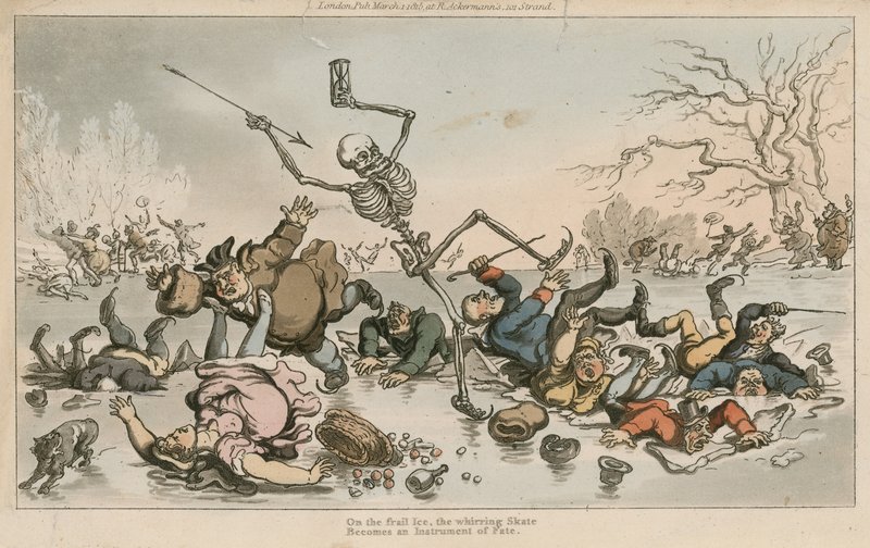 Sobre hielo frágil, el patín zumbador, se convierte en un instrumento del destino de Thomas Rowlandson