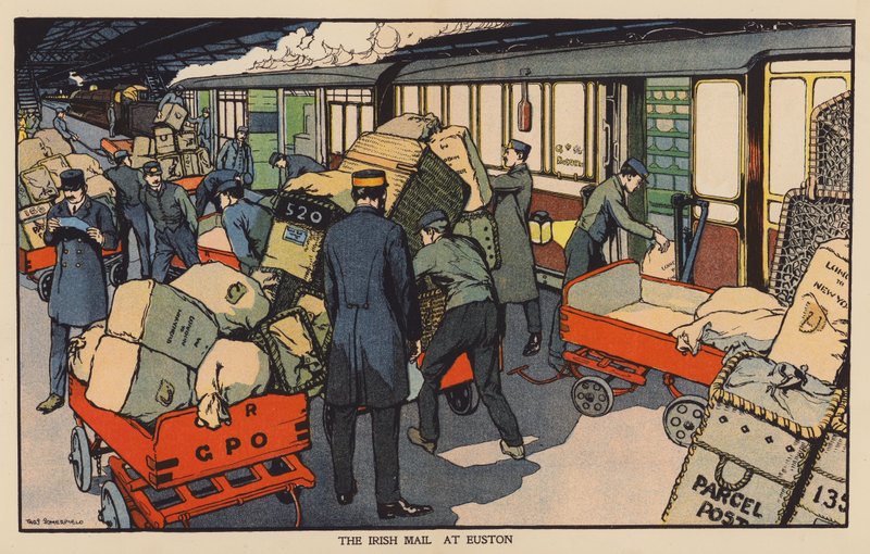 The Irish Mail at Euston (litografía en color) de Thomas Somerfield