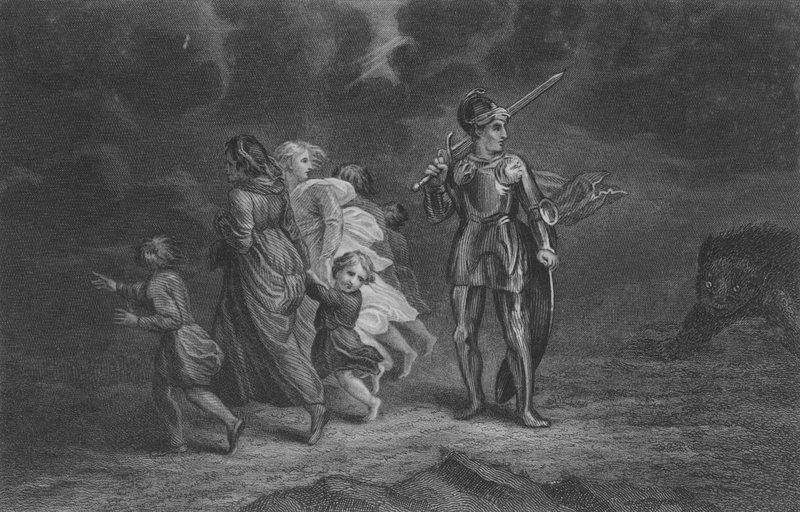 Gran corazón se prepara para recibir al demonio de Thomas Stothard