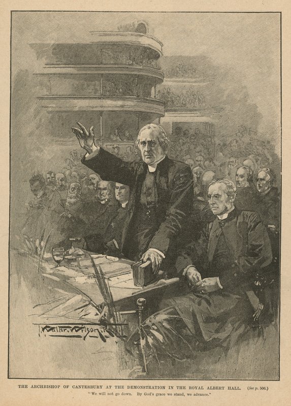 Arzobispo de Canterbury en la demostración en el Royal Albert Hall de Thomas Walter Wilson