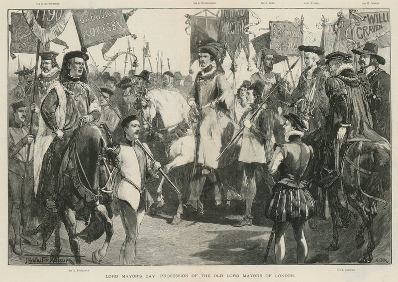 Día de Lord Mayor: Procesión de los antiguos Lord Mayors de Londres (litografía) de Thomas Walter Wilson