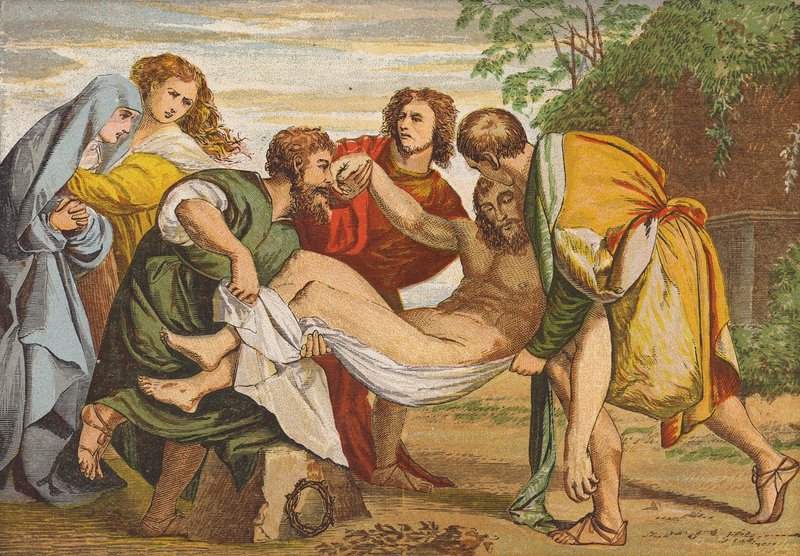 José de Arimatea deposita el cuerpo de Jesús en su propia tumba (litografía en color) de Titian (c.1488 1576) (after)