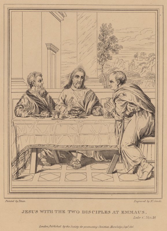 Jesús con los dos discípulos en Emaús, Lucas de Tiziano Vecelli