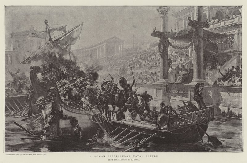 Una espectacular batalla naval romana de Ulpiano Checa y Sanz