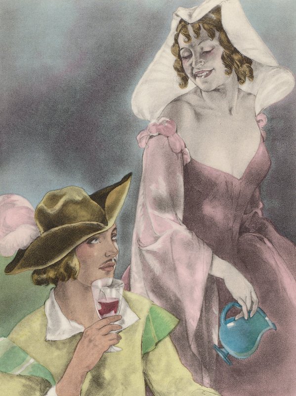 Ilustración de Brunelleschi para Contes et Nouvelles de La Fontaine (litografía en color) de Umberto (after) Brunelleschi