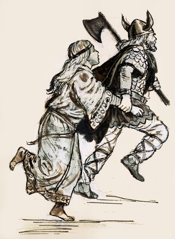 Mujer siendo arrastrada por un invasor vikingo de Unbekannt