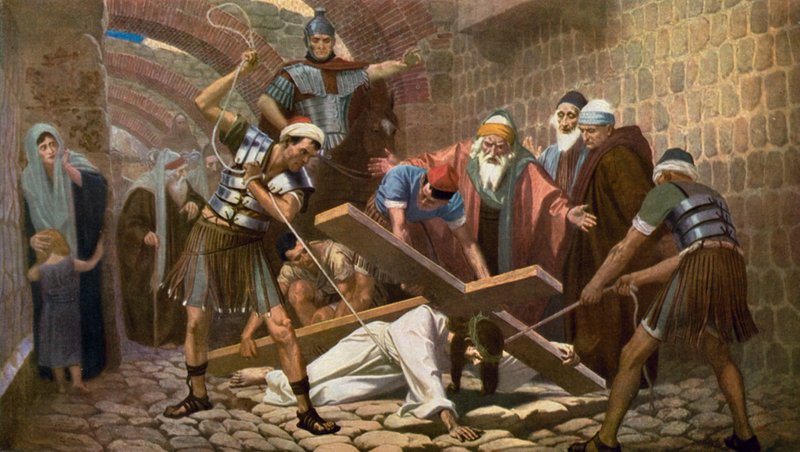 Jesús cae por segunda vez mientras lleva la Cruz de Unbekannt Unbekannt