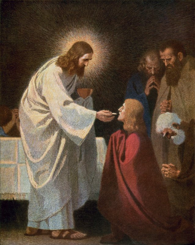 Jesús dando la comunión a San Juan de Unbekannt Unbekannt
