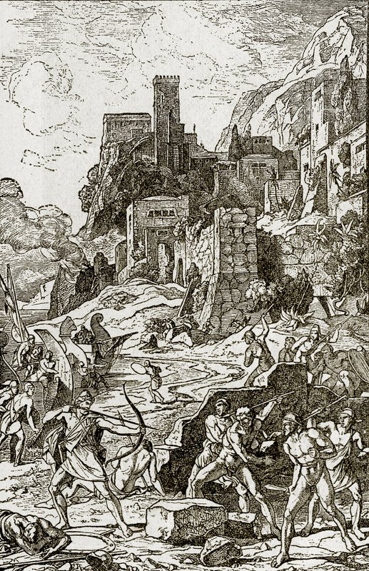 Vikingos atacando a los celtas, ilustración de La historia del hombre por J.W. Buel de Unknown