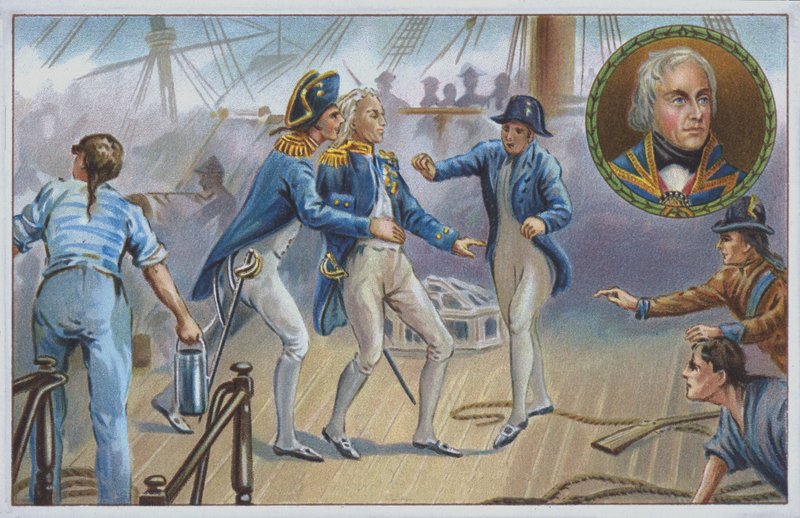 Lord Nelson herido en la batalla de Trafalgar en 1805. (cromolito) de Unknown artist