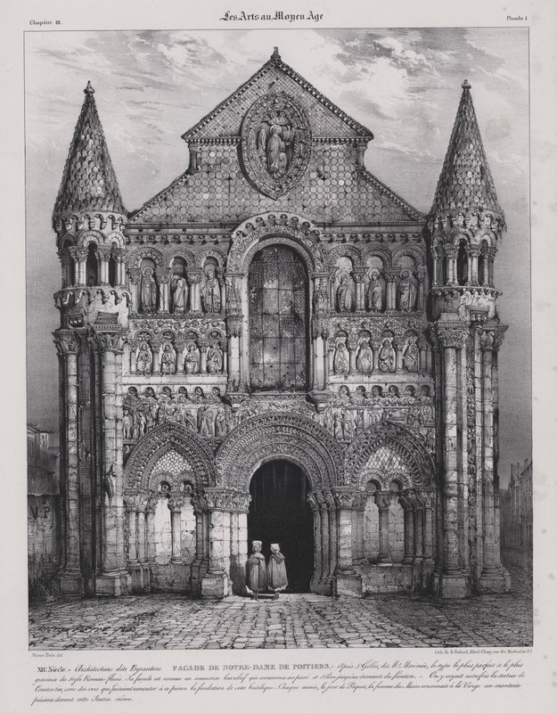 Fachada románica de la Iglesia de Notre Dame la Grande, Poitiers, Francia de Victor Jean Baptiste (after) Petit