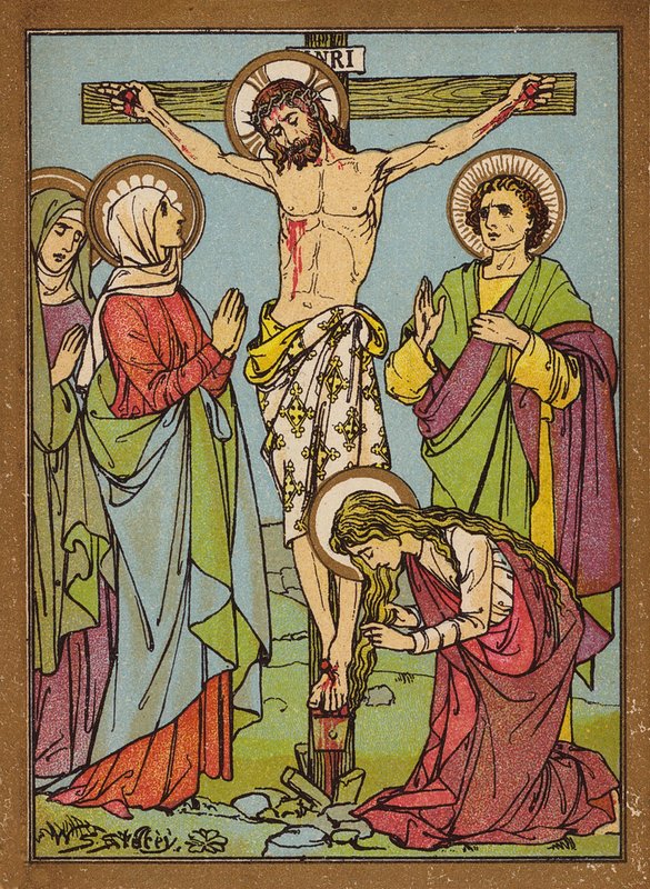 La Crucifixión de Nuestro Señor (litografía en color) de W.S. Stacey