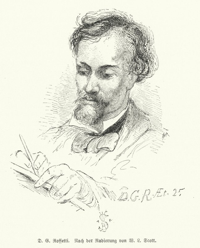 Dante Gabriel Rossetti, poeta, ilustrador, pintor y traductor británico, uno de los fundadores de la Hermandad Prerrafaelita de W. Bell (after) Scott
