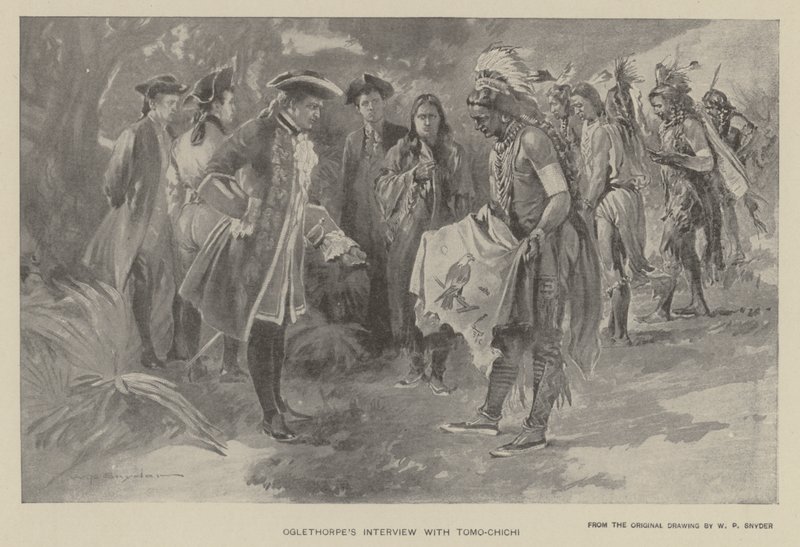 Entrevista de Oglethorpe con Tomochichi (litografía) de W. P. Snyder