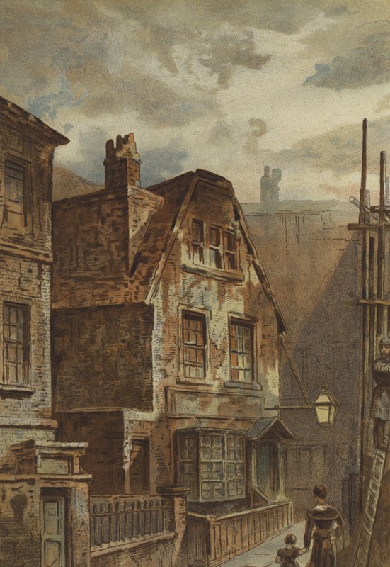 Casa antigua detrás de Ludgate (cromolitografía) de Waldo Sargeant