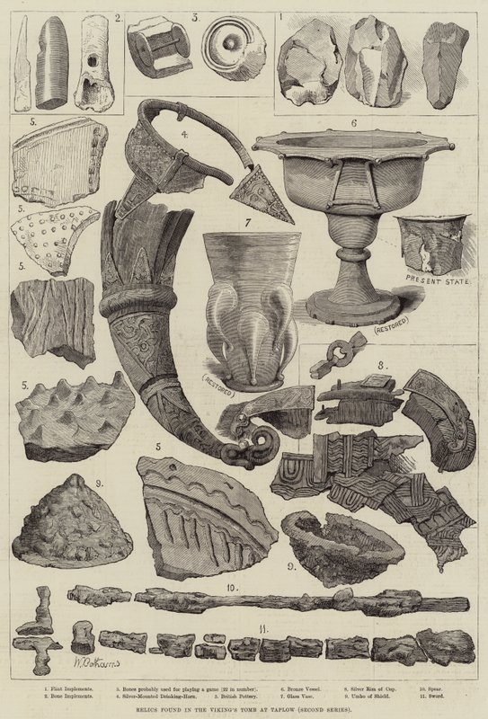 Reliquias encontradas en la tumba del vikingo en Taplow de Walter Bothams