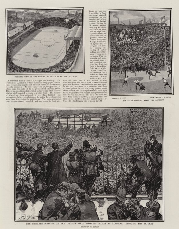 El Terrible Desastre en el Partido Internacional de Fútbol en Glasgow, rescatando a los Heridos de Walter Duncan