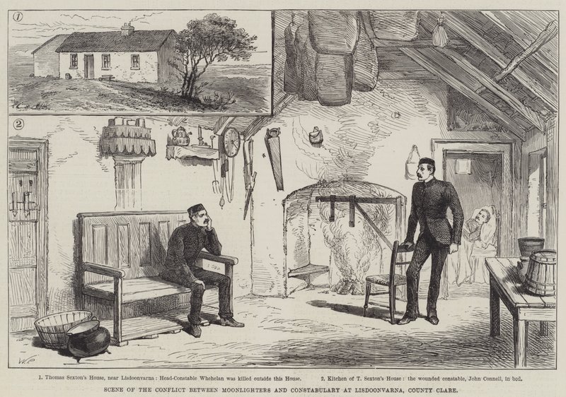 Escena del conflicto entre Moonlighters y la policía en Lisdoonvarna, Condado de Clare de Walter Paget