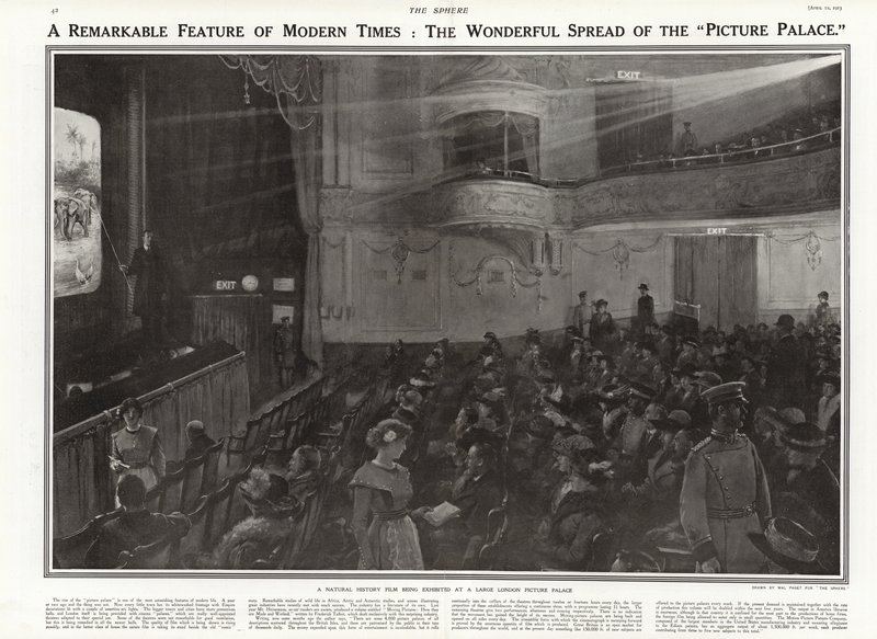 Una película de historia natural siendo exhibida en un cine de Londres, 1913 de Walter Stanley Paget
