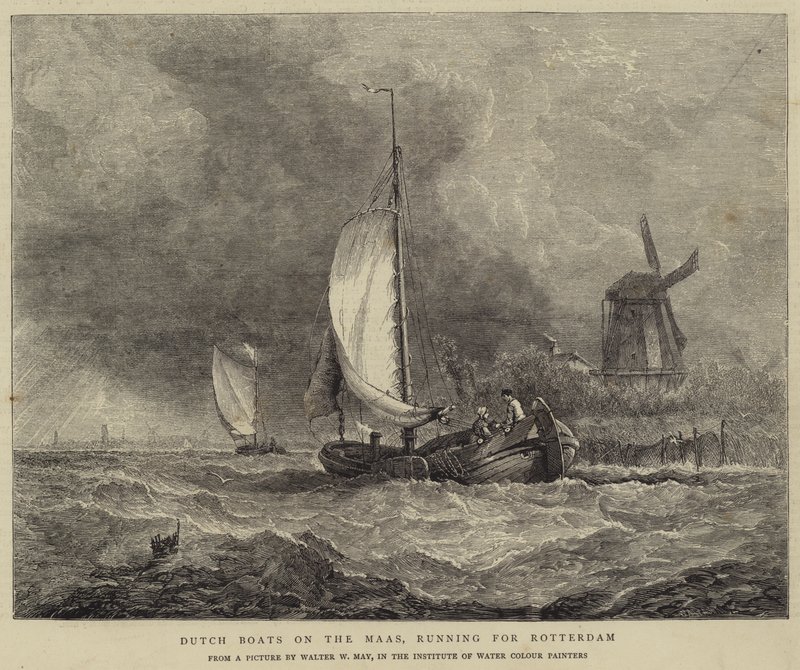 Barcos holandeses en el Maas, rumbo a Róterdam de Walter William May