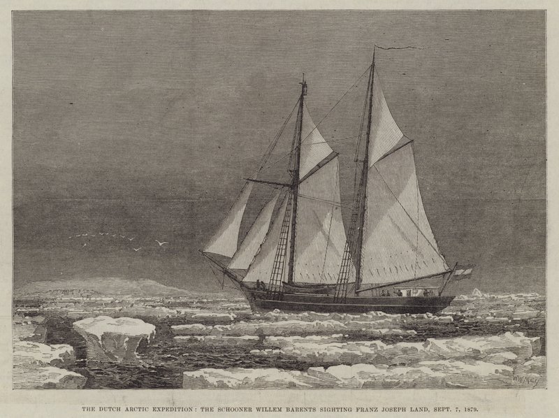 La expedición ártica holandesa, la goleta Willem Barents avistando Tierra de Francisco José, 7 de septiembre de 1879 de Walter William May