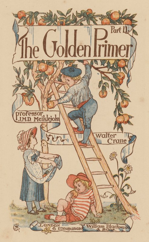Ilustración de la portada de The Golden Primer (litografia en color) de Walter (after) Crane