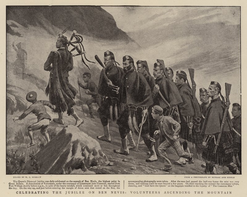 Celebrando el Jubileo en Ben Nevis, Voluntarios ascendiendo la Montaña de Walter Charles Horsley
