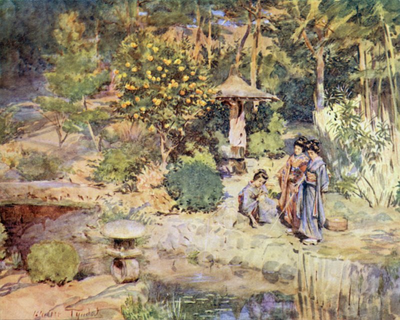 Pescando peces dorados en una fiesta de invierno, Atami de Walter Frederick Roofe Tyndale