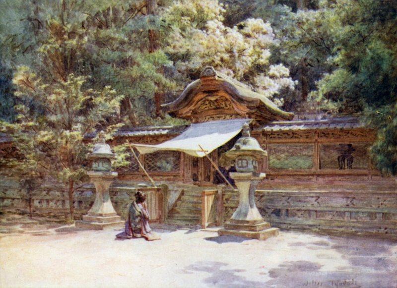 Valla y puerta del templo, Higashi Otani, Kioto de Walter Frederick Roofe Tyndale