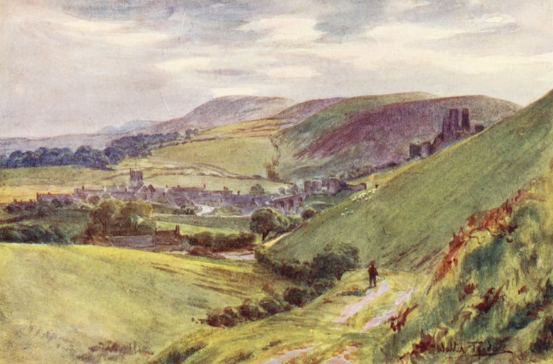 Wessex: Castillo de Corfe desde Nine Barrow Down (litografía en color) de Walter Frederick Roofe Tyndale
