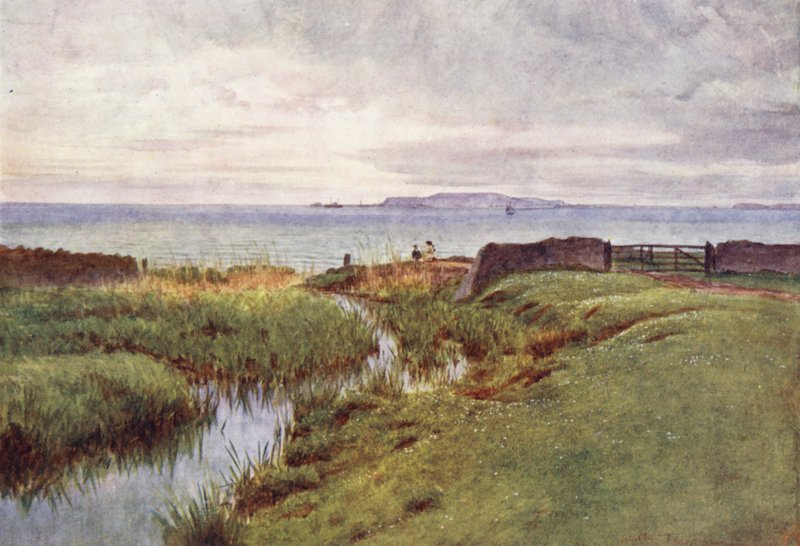 Wessex: Portland desde la orilla norte de la bahía de Weymouth (litografía en color) de Walter Frederick Roofe Tyndale