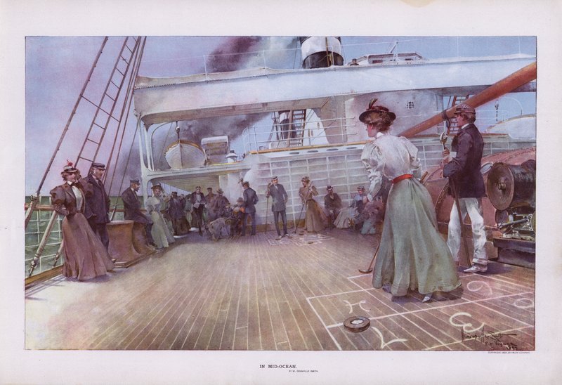 En medio del océano: pasajeros disfrutando de un juego de tejo a bordo de un barco de Walter Granville Smith