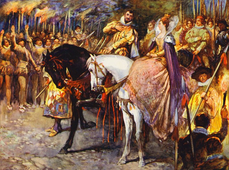 Ilustración para Kenilworth de Sir Walter Scott (litografía en color) de Walter Grieve