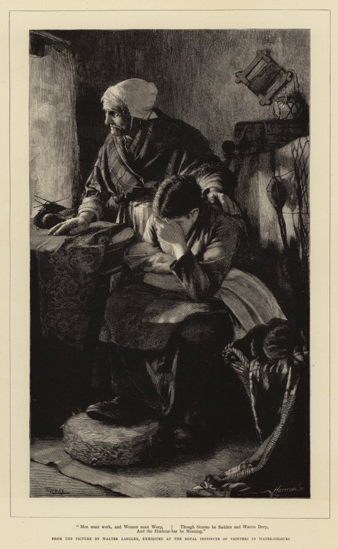 Los hombres deben trabajar y las mujeres deben llorar, aunque las tormentas sean repentinas y las aguas profundas, y el puerto esté gimiendo de Walter Langley