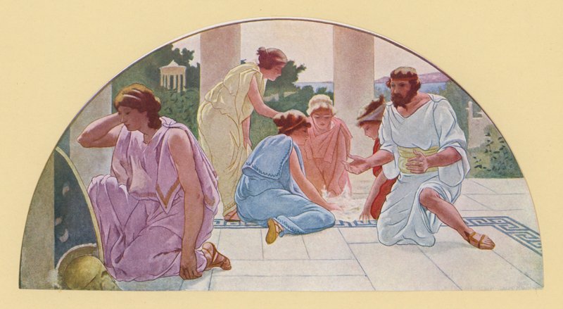 Aquiles disfrazado de colegiala descubierto por Ulises (litografía en color) de Walter MacEwen