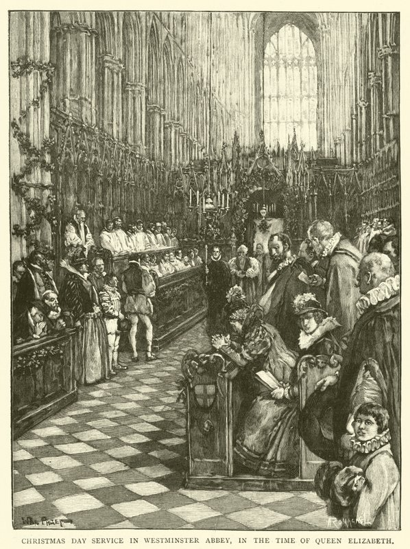 Servicio del Día de Navidad en la Abadía de Westminster, en la época de la Reina Isabel de Walter Paget