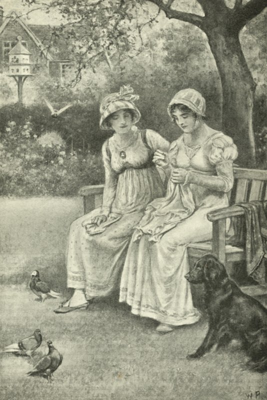 Jane Austen, cosiendo, con su hermana Cassandra en el Jardín del Rectorado de Walter Paget