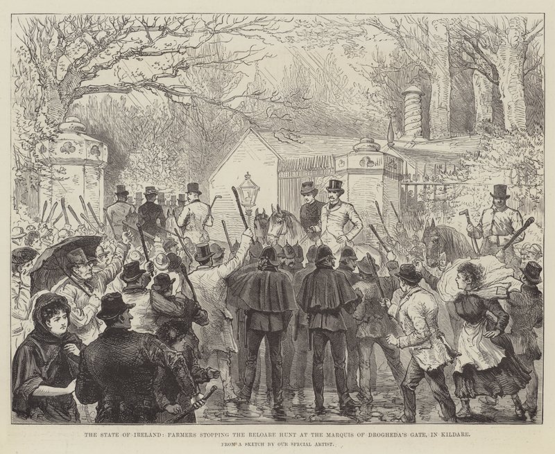 El estado de Irlanda, agricultores deteniendo la caza de Reloare en la puerta del Marqués de Drogheda, en Kildare de Walter Paget