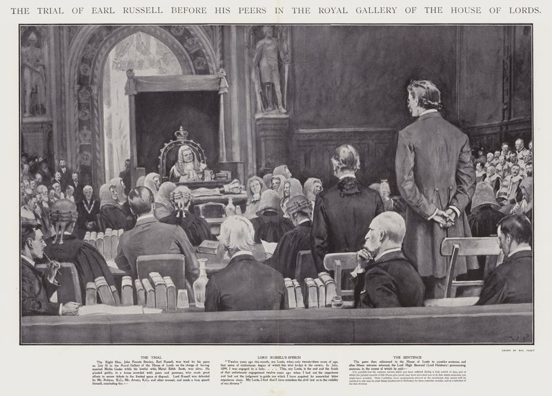 El juicio del Conde Russell ante sus pares en la Galería Real de la Cámara de los Lores, Westminster de Walter Paget