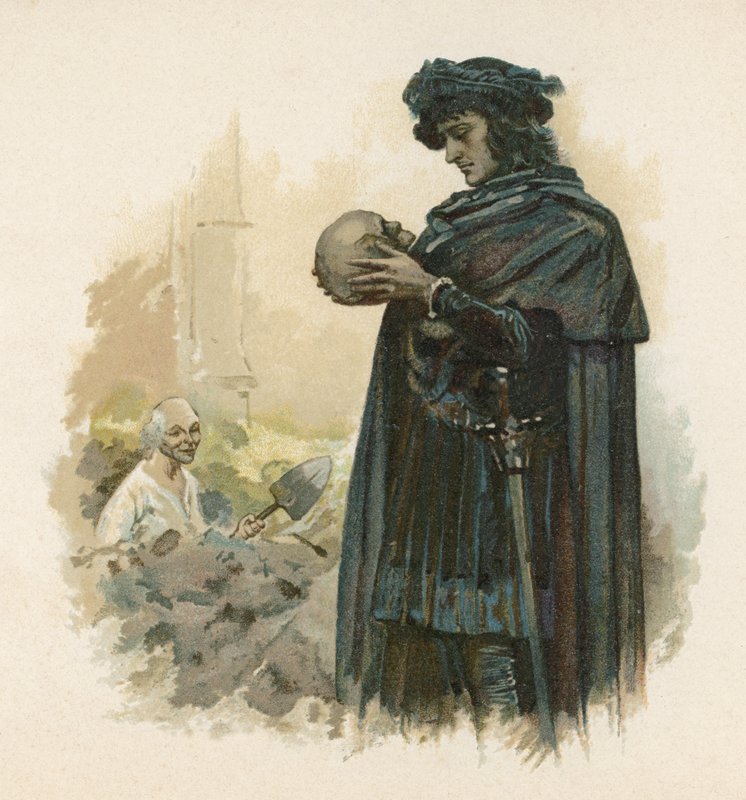 Hamlet con el cráneo de Yorick (cromolitografía) de Walter Stanley Paget