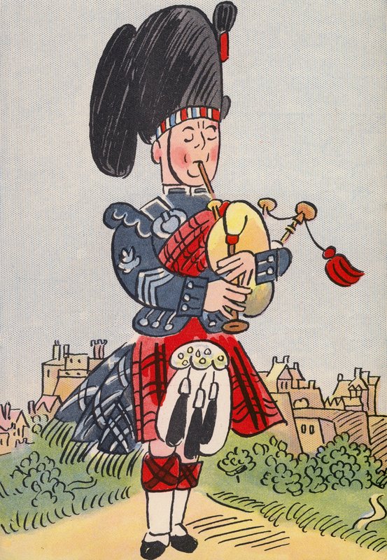Los locos disfraces de Walter Trier: Escocia (litografía en color) de Walter Trier