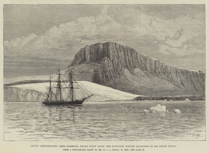 Exploración ártica, puerto de Eira, Tierra de Francisco José, los supuestos cuarteles de invierno del Sr. Leigh Smith de Walter William May