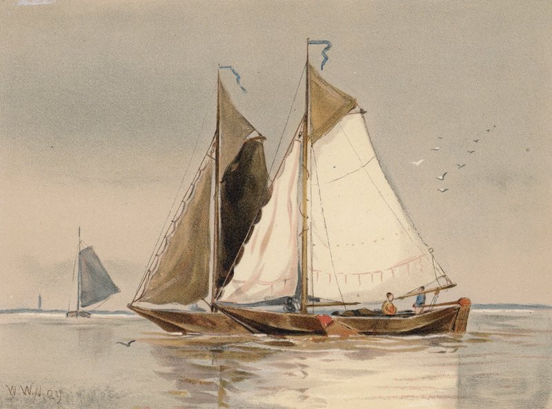 Embotelladores holandeses en el Escalda (litografía en color) de Walter William May
