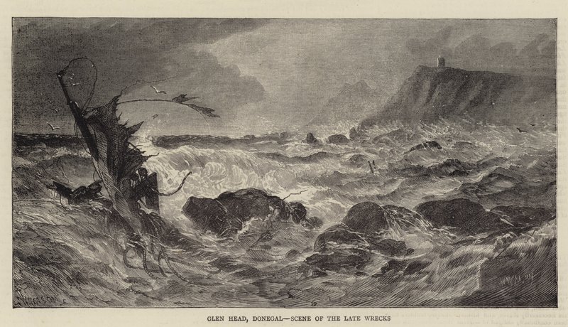 Cabeza de Glen, Donegal, escena de los recientes naufragios de Walter William May